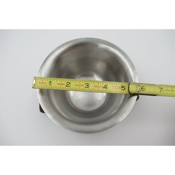 70's Japan Stainless Steel Gravy Boat Bowl Attached Drip Plate Wood Handles 18-8 - Picture 5 of 5